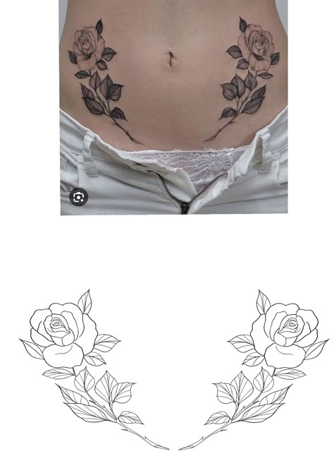 Rose Stomach Tattoo, Womens Stomach Tattoo Ideas, Aztec Drawings, Chest Tattoo Designs Female, Girly Hand Tattoos, Rose Tattoo Stencil, Half Sleeve Tattoo Stencils, Rose Drawing Tattoo, Rose Stencil