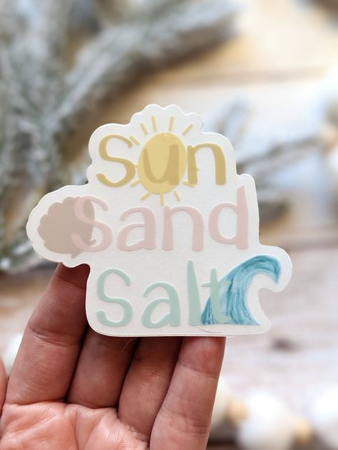 Sun, Sand and Salt = Summer. Show your love for Summer as well as the beach with this transparent sticker. Each sticker is weatherproof and built to last. This sticker would look great on your beach cooler, buggy or water bottle. Like this listing? Check out these! https://www.etsy.com/listing/1251011679/beach-lovin-holographic-sticker-bundle https://www.etsy.com/listing/1257539128/fun-in-the-sun-sunglasses-sticker Pastel Stickers Aesthetic, Stickers Aesthetic Coffee, Birthday Stickers Aesthetic, Coffee Stickers Aesthetic, Books Stickers Aesthetic, Kawaii Stickers Aesthetic, Cute Water Bottle Stickers, Salt Beach, Beach Products