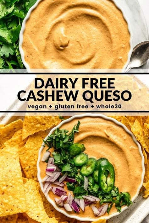 Homemade Queso Dip Crockpot, Crockpot Dairy Free, Queso Dip Crockpot, Dairy Free Queso, Cashew Queso, Dairy Free Dips, Spicy Queso, Dairy Free Appetizers, Instagram Recipes