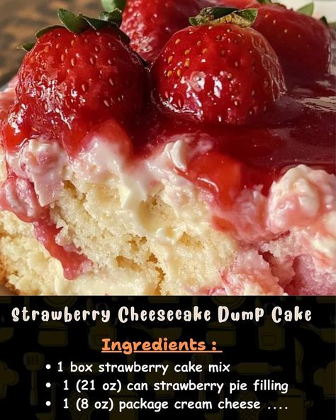 Box Strawberry Cake, Strawberry Cheesecake Dump, Strawberry Cheesecake Dump Cake, Strawberry Cake Mix Recipes, Angel Food Cake Trifle, Cheesecake Dump Cake, Blondie Dessert, Christmas Strawberry, Box Cake Recipes