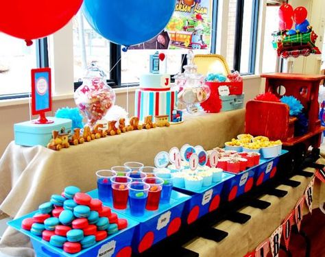 thomas the train food | Train Boy Themed Birthday Party Planning Ideas Decorations Train Dessert Table, Train Themed Birthday Party, Train Theme Party, Thomas Train Birthday, Train Theme Birthday Party, Thomas Birthday Parties, Thomas The Train Birthday Party, Thomas The Train Party, Thomas Birthday