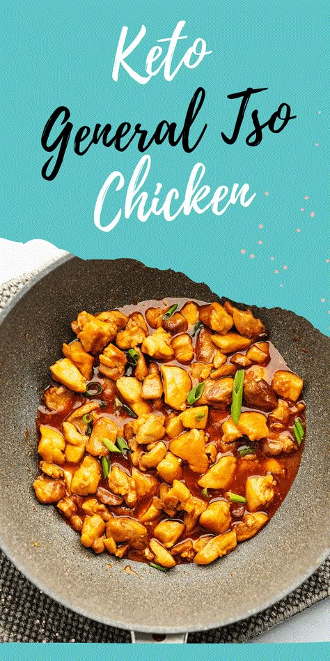 Craving take-out? This Keto General tso Chicken is the to-go order you can make at home. Homemade spicy, sweet, and tangy sauce over perfectly cooked chicken...all In less than 30 minutes!  You can serve this delicious low carb dish over cauliflower rice to make it a complete meal! Keto General Tso Chicken, General Tao Chicken, Chicken Keto Recipes, New Keto Recipes, Keto Chinese, Tso Chicken, Chicken Keto, Spicy Chicken Recipes, General Tso Chicken