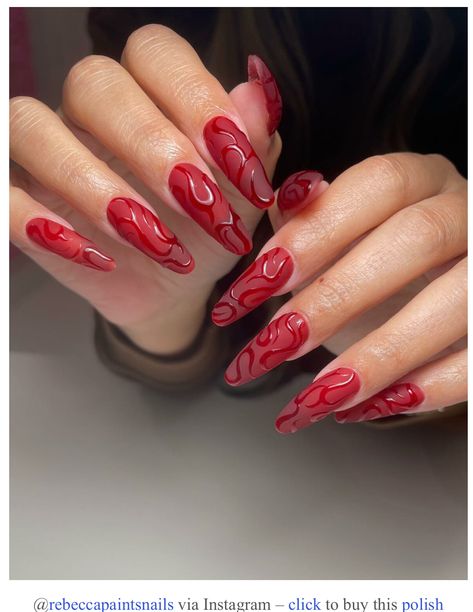 Shiny Red Nails, Matte Red Nails, Red Matte Nails, Red Ombre Nails, Long Red Nails, Red And Gold Nails, Red Nail Art, Red Manicure, Matte Nails Design