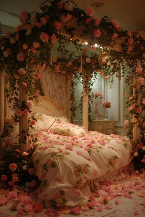 Romantic Bedroom Ideas For Couples, Canopy Bed Ideas, Romantic Bedroom Ideas, Fairy Bedroom, Bedroom Ideas For Couples, Romantic Bedroom Decor, Fantasy Rooms, Flower Bedroom, Romantic Room