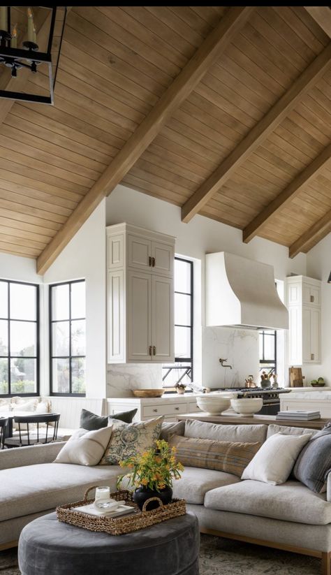 Reclaimed Wood Vaulted Ceiling, Vaulted Wood Plank Ceiling Living Room, Vermont Homes Interior, Pitched Ceiling Living Room, Wood Vaulted Ceiling Living Room, Wood Ceilings Living Room, Slanted Ceiling Living Room, Sloped Ceiling Living Room, House Manifestation