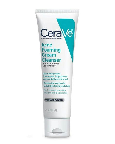 Acne Foaming Cream Cleanser, Benzoyl Peroxide Cleanser, Cera Ve, Cerave Skincare, Acne Face Wash, Acne Cleansers, Foaming Facial Cleanser, Acne Cream, Benzoyl Peroxide