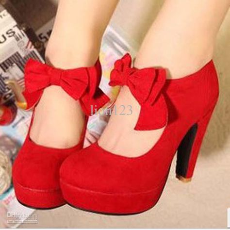 Wholesale Dress Shoes - Buy 2013 Red Wedding Shoes Female High-heeled Thick Heel Platform Bow Round Toe Fashion Velvet Shoes, $37.48 | DHgat... Red Snow White Shoes, Christmas Shoes Heels, Red Prom Shoes, Spring Wedding Shoes, Red Platform Heels, Red High Heels, Retro Mode, Bow Shoes, Red High