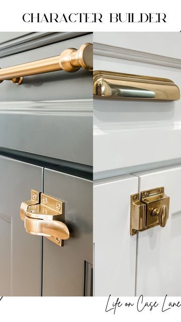 Becky | Custom Home Build on Instagram: "Cabinet hardware are details… and details are so important. A cabinet latch is a simple and effective way to add just a little something extra to your space. These beauties are from @topknobs and @rejuvenation. For the exact products, head on over to my Link in Bio under “Shop My Home and Favorites”. 👍🏻 . #topknobs #hardware #myonepiece #cabinethardware #kitchenhardware kitchen hardware #designdetails #founditonamazon #myhome2inspire #brasshardware Hardware In Middle Of Cabinet Door, Latches On Kitchen Cabinets, Latch Kitchen Hardware, Cabinet Latches Kitchen, China Cabinet Hardware, Topknobs Hardware, Bronze Kitchen Hardware, Full Overlay Cabinets, Inset Cabinet Doors