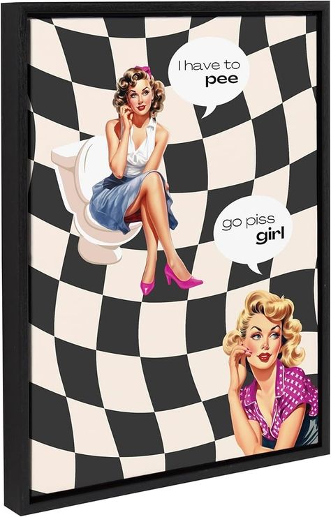 Amazon.com: Kate and Laurel Sylvie Go Piss Girl Black Framed Canvas Wall Art by Honey Island Studio, 18x24 Black, Modern Funny Art for Wall: Posters & Prints Go Piss Girl, Art For Wall, Wall Posters, Framed Canvas Wall Art, Funny Art, Posters Prints, Chester, Bathroom Ideas, Framed Canvas