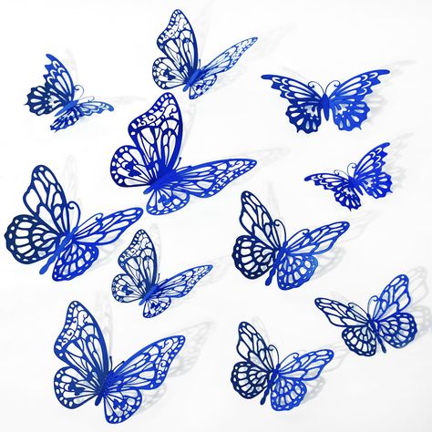 PRICES MAY VARY. Package Include: You'll receive 72 blue butterflies wall decor in 3 distinct styles, each available in 3 different sizes and with 4 pieces per size. Plus, we've included 72 double-sided adhesive dots to make installation a breeze. You can create a stunning and unique display that is sure to catch the eye Elegant and Durable: Made from high-quality materials with a beautiful blue finish, our butterfly wall decor stickers are not only stunning but also long-lasting. You can even f Blue Butterfly Decorations, Santa Grotto, Blue Wall Stickers, Butterflies Wall Decor, Butterfly Themed Birthday Party, Butterfly Birthday Theme, Butterfly Garland, Blue Butterflies, Decor Stickers