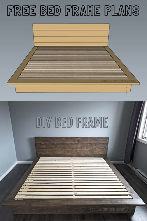 Bed Design Antique, Queen Bed Frame Plans, Diy Wooden Bed Frame, Build Your Own Bed Frame, Diy Queen Bed Frame, Decent Bed Design, Diy Queen Bed, Wooden Bed Frame Diy, Diy Bed Frame Plans