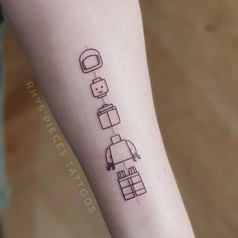 Lego Man Tattoo, Lego Tattoo, 16 Tattoo, Man Tattoo, Pieces Tattoo, Lego Man, Tatuaje A Color, Small Tattoo, Line Tattoos