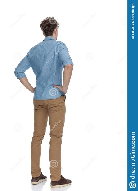 Guy Standing Back View, Standing Back View, Back View Drawing, Guy Standing, View Drawing, Walking Poses, Casual Man, Poses Drawing, Hands On Hips