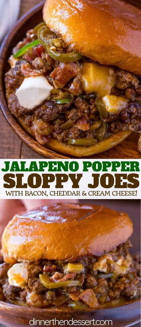 Jalapeno Popper Sloppy Joes are the PERFECT combo of spicy and cheesy just like a jalapeno popper, and ready in under 30 minutes! | #sloppyjoes #sloppyjoe #groundbeef #dinner #bacon #cheese #dinnerthendessert Sweet Sloppy Joe Recipe, Sloppy Joes Dinner, Dinner Bacon, Steak Dinners, Jalapeno Popper Recipes, Poppers Recipe, Joe Recipe, Easy Hamburger, Jalapeno Recipes