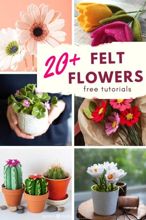 Felt Flower Wreath Diy Tutorials, Felt Flower Tutorial Free Pattern, Embroidered Felt Flowers, Free Felt Flower Svg Files For Cricut, Felt Wildflowers Diy, Felt Flower Arrangement, Diy Felt Plants, Felt Plants Pattern, Felt Flower Ornaments