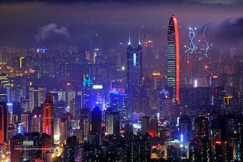 Shenzhen was one of the fastest-growing cities in the world during the 1990s and the 2000s. High Tech City, Tech City, China City, Cyberpunk City, Shenzhen China, Futuristic City, Landscape Scenery, Cyberpunk Art, Weird World