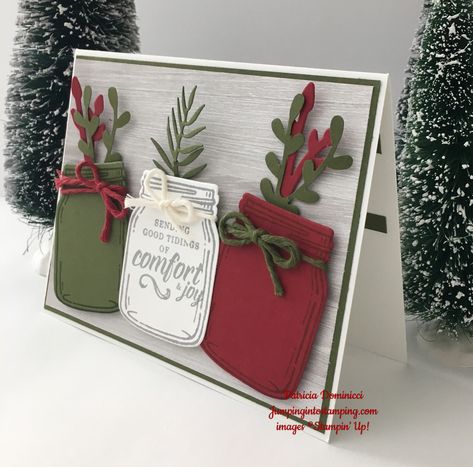 Mason Jar Cards, Homemade Christmas Cards, Stampin Up Christmas Cards, Christmas Jars, Christmas Card Crafts, Stampin Up Christmas, Diy Christmas Cards, Christmas Cards To Make, Cards Christmas