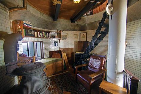 Converted Lighthouse Home, Lighthouse Living Room, Living In A Lighthouse, Lighthouse Home Interior, Light House Interior, Inside Lighthouse, Lighthouse Interior, Lighthouse Living, Lighthouse House