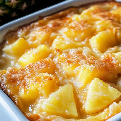 Try this sweet and savory pineapple casserole made with cheddar cheese, buttered Ritz crackers, and pineapple chunks. Pineapple Sides, Cheesy Pineapple Casserole, Hot Pineapple Casserole, Pineapple Cheddar Cheese Ritz Crackers, Pineapple Cheddar Casserole, Pineapple Casserole With Ritz Crackers, Pineapple Cheese Casserole Ritz Crackers, Easy Pineapple Casserole Recipe, Recipe With Pineapple Chunks