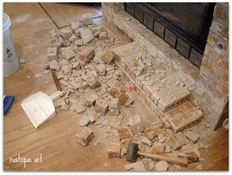 Remove Fireplace Hearth, Remove Fireplace, Childproof Fireplace, Fireplace Makeover Ideas, Brick Hearth, Fireplace Bellows, Wood Stove Fireplace, Brick Fireplace Makeover, Hearth Rug