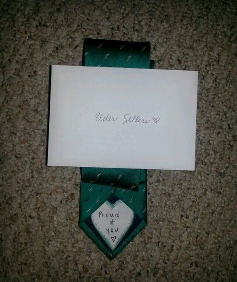 A tie with a little message on the inside and a sweet letter :) #missionarygirlfriend #lds #mormon #missionary Lds Missionary Boyfriend, Missionary Boyfriend Gifts, Missionary Gifts Before They Leave, Gifts For Missionary Boyfriend, Missionary Package Ideas, Bf Things, Mission Farewell, Missionary Care Packages, Lds Missionary