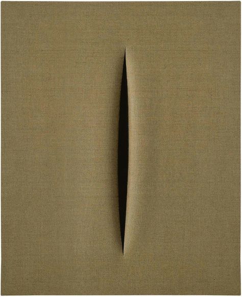 Lucio Fontana (b. 1899 d. 1968, Argentinian/Italian), "Concetto Spaziale", Waterpaint and Cuts on Canvas, (1967). Gustav Metzger, Lucio Fontana, Modern Contemporary Living Room, Yves Klein, Stencil Printing, Jasper Johns, Instagram Feeds, Calf Tattoo, Action Painting