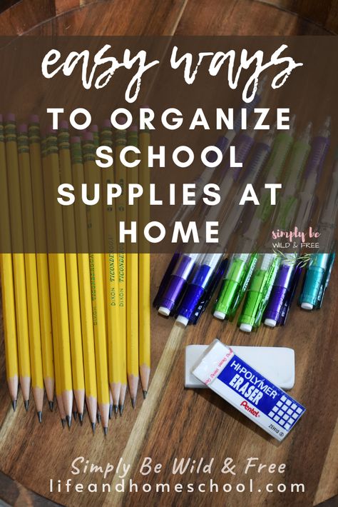 Super simple homeschool organization! Organize School Supplies At Home, Homeschool Organization Ideas, Organize Homeschool Supplies, Organizing School Supplies, Organize School Supplies, Organize School, Homeschool Room Decor, Organizing School, School Supply Storage