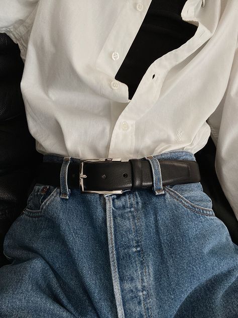 Khaite Benny Belt Outfit, Belt Outfit, Frankie Shop, Minimal Style, Source Unknown, Suede Jacket, Minimal Fashion, White Shop, Black And Navy