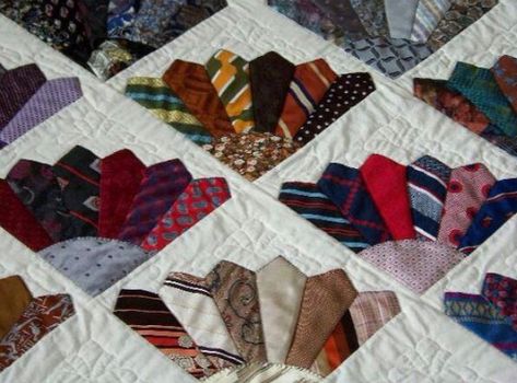 Six Mens Ties To Make A ‘Fancy Fans’ Block Then Make A Beautiful Quilt – Quilting Cubby Neck Tie Quilts, Neck Tie Projects, Neck Tie Crafts, Necktie Quilts, Necktie Projects, Tie Projects, Tie Quilts, Necktie Quilt, Dresden Plate Quilts