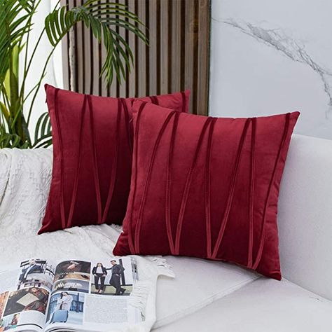 Amazon.com: JUSPURBET Christmas Decorative Velvet Throw Pillow Covers with Velvet Striped,Pack of 2 Cushion Covers for Sofa Couch Bed,16x16 Inches,Burgundy : Home & Kitchen Cushion Living Room, Red Throw, نظارات شمسية, Couch Throws, Velvet Throw, Sofa Couch Bed, Velvet Pillow Covers, Sofa Cushion, Stylish Home Decor