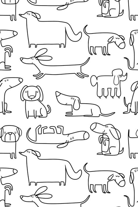 Sassy Monochrome Puppies Wallpaper - Peel and Stick or Non-Pasted White Dog Wallpaper, Dog Illustration Design, Dog Backgrounds, Dog Art Projects, Puppies Wallpaper, Dog Doodles, Dog Doodle, Pet Branding, Puppy Pattern