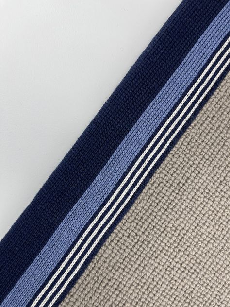 3005 carpet binding tape - blue bindings Bowloom Carpets London Rug Binding, Product Presentation, Striped Rug, Queenstown, Logo Ideas, Twill Tape, Fashion Details, Peru, Hallway