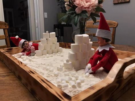 Smores Elf On The Shelf, Elf On The Shelf Snow Storm, Elf Snowball Toss, Elf Snowball Ideas, Elf On The Shelf Snowball Toss, Elf Roasting Marshmallows, Marshmallow Elf On The Shelf Ideas, Elf On Shelf Marshmallow Ideas, Elf On The Shelf Smores Ideas