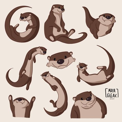 Otter Art Reference, Sea Otters Drawing, Otter Anatomy Drawing, Otter Holding Rock, Simple Otter Drawing, Cartoon Otter Drawing, Otter Swimming Drawing, How To Draw Otter, Easy Otter Drawing