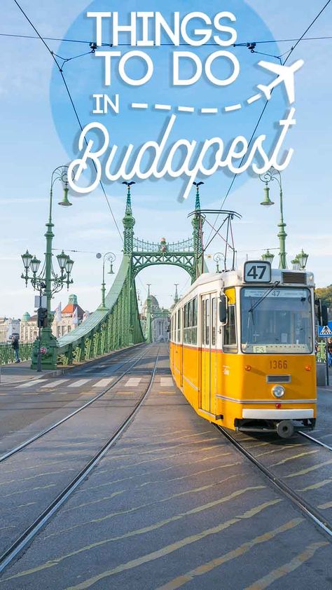 Tram crossing the liberty bridge in Budapest Top Things To Do In Budapest, Oktoberfest Trip, Budapest Winter, Budapest Guide, European Castle, Romantic Camping, Things To Do In Budapest, Liberty Bridge, To Do In Budapest