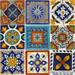 Mexican Tile - Set of 9 2"x 2" Mexican Talavera Tiles Colorful Tile Bathroom, Quilt Wallpaper, Colorful Bathroom Tile, Colorful Tile, Portuguese Art, Tile Painting, Mediterranean Countries, Mexican Talavera Tile, Mexican Tiles