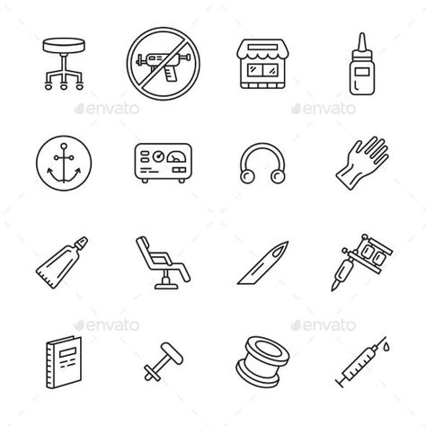 Tattoo Studio Interior, Icon Tattoo, Tattoo Website, Tattoo Store, Sign Tattoo, Tattoo Posters, Instagram Symbols, Hand Drawn Icons, Tattoo Stencil Outline