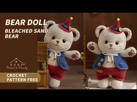 【EN2296】Crochet Bear Doll_Bleached Sand Bear | Susan's Family - YouTube Crochet With Thick Yarn, Bleach Crochet, Diy Resin Phone Case, Crochet Tutorial Pattern, Bear Crochet, Bobble Stitch, Crochet Flower Tutorial, Thick Yarn, Fun Crochet Projects