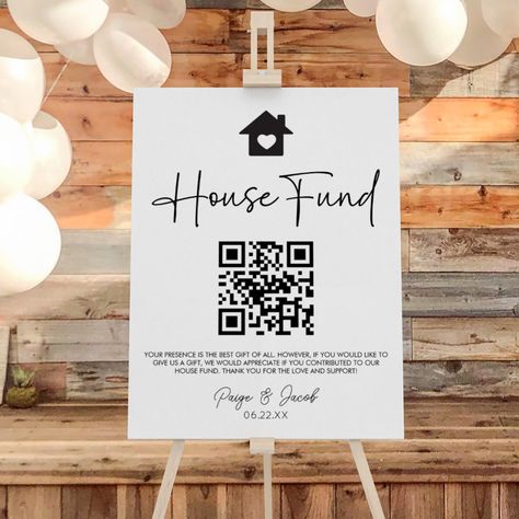 This is a Minimalist House Fund QR Code Wedding Sign! Future Fund Wedding, Future Home Fund Wedding, New Home Fund For Wedding, House Fund Wedding, Simple Minimalist House, Wedding Inspiration Decor, Nontraditional Wedding Ideas, Godly Wedding, Home Wedding Ideas