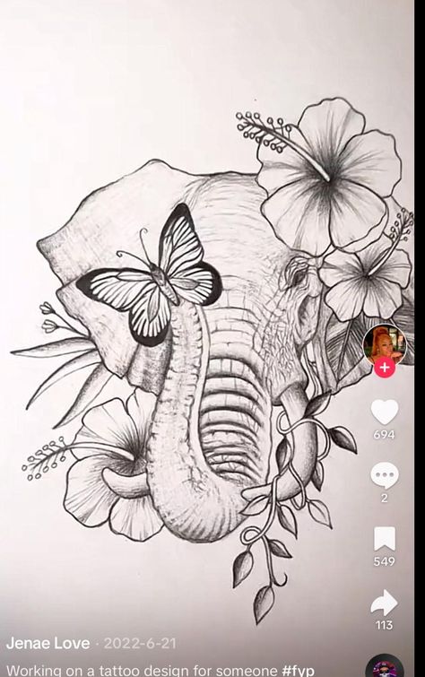 Thigh Tattoos Elephant Women, Elephant Shin Tattoos For Women, Leaf And Butterfly Tattoo, Elephant Tattoos Trunk Up Good Luck, Lion Head Tattoos For Women, Medusa And Flowers Tattoo, Elephant With Butterfly Tattoo, Chest And Shoulder Tattoo Female, Elephant Tattoos Black Women