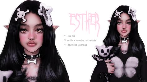 Esther - Sim Download 🦴 | Dumbabie on Patreon Sims Lookbook, Sims 4 Nails, 4 Aesthetic, Sims 4 Cas Mods, Sims Clothes, Sims 4 Anime, 4 Characters, Slay Queen, Free Sims