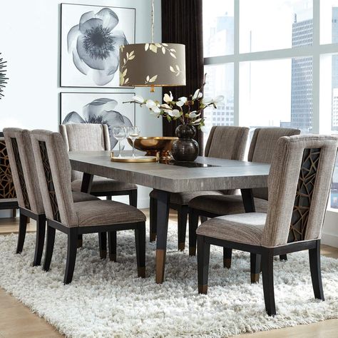 Wood Dining Room Set, Round Dining Room Sets, Round Dining Room, Dining Room Style, White Dining Room, Dining Room Table Set, 7 Piece Dining Set, White Dining Chairs, Glass Dining Table