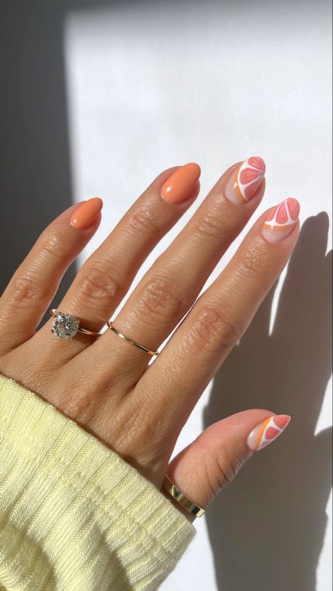 Grapefruit Nails, Nails Fruit, Fruit Nails, Fruit Nail Art, Nails Summer Nails, Summery Nails, Short Acrylic Nails Designs, Nails Summer, Funky Nails