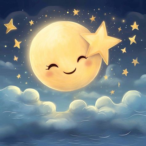 Pekný Večer, Cute Good Night, Good Night Greetings, Good Night Wishes, Celestial Art, Good Night Sweet Dreams, Good Morning Good Night, Moon And Stars, Pics Art