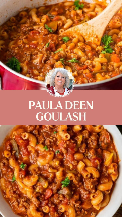 Paula Deen Goulash American Goulash Recipes Paula Deen, Ground Beef Recipes Elbow Macaroni, Dinner Ideas With Red Sauce, Paula Deen Goulash Recipe, Paula Deens Goulash Recipe, Paula Deen Recipes Dinner, Paula Deen Goulash, Goulash Paula Deen, Broke Recipes