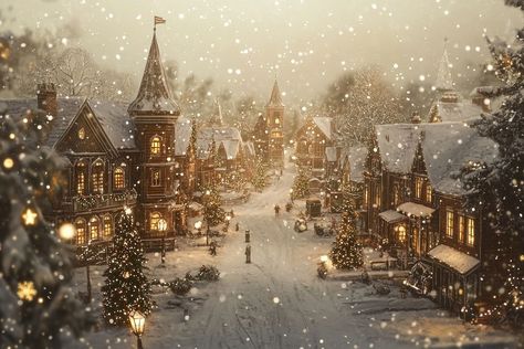 Old-fashioned Christmas village christmas atmosphere winter. | free image by rawpixel.com / Techi Christmas Aesthetic Landscape Format, Christmas Background Landscape, Tree Lights Christmas, Vintage Christmas Village, Tv Christmas, Christmas Desktop, Santa's Village, Village Christmas, Christmas Landscape