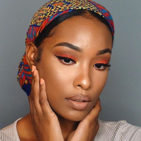 ✨ Go follow @blackgirlsvault for more  celebration of Black Beauty, Excellence and Culture♥️✊ Headwrap Ideas, Cherry Emoji, Iridescent Highlighter, Headwrap Hairstyles, Woc Makeup, Mekap Mata, Head Wrap Styles, Hair Wrap Scarf, Hair Scarf Styles