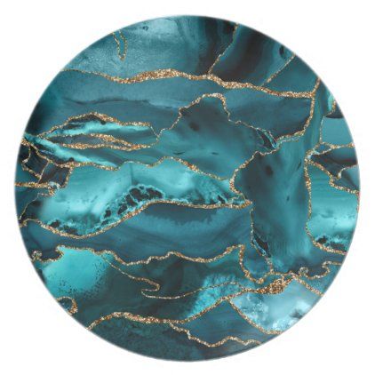 Teal Blue and Gold Glitter Agate Dinner Plate - kitchen gifts diy ideas decor special unique individual customized French Queen, Teal Color Palette, Blue Drawers, Find Your Aesthetic, Brand Color Palette, Ceramic Knobs, Gold Handles, Popular Tattoos, Teal Color