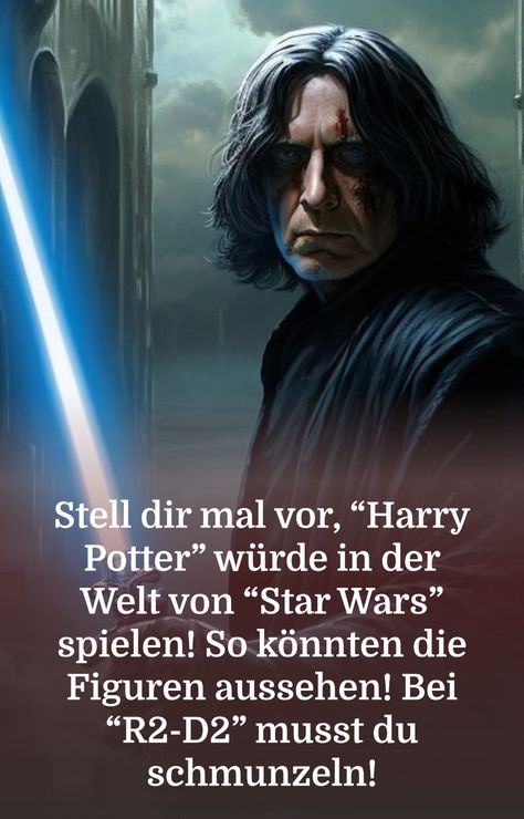 Severus Snape und Anakin Skywalker bzw. Darth Vader teilen tiefgründige und vor allem fesselnde Charaktereigenschaften, welche sie auch zu Schlüsselfiguren ihrer jeweiligen Welt machen. Beide tragen eine Dualität in sich, die zwischen Licht und Dunkelheit schwankt. Warte, bis du die übrigen Figuren aus "Star Wars" oder "Harry Potter" siehst! Spätestens bei R2-D2 musst du schmunzeln! Severus Snape, Crossover, Pixar, Darth Vader, Harry Potter, Star Wars, Marvel, Stars