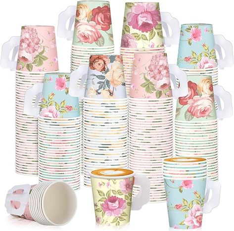 Amazon.com: Gerrii 200 Pcs Floral Tea Party Tea Cups with Handle 4oz Vintage Flowers Paper Tea Cups Disposable Paper Espresso Cups Teacup for Wedding Bridal Spring Tea Party Girls Birthday Baby Shower, 5 Styles : Health & Household High Tea Party Decorations, Shabby Chic Tea Party, Floral Tea Party, Paper Tea Cups, Tea Party Supplies, Spring Tea Party, Tea Party Tea, Tea Cup Party, Shabby Chic Tea